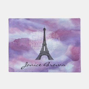 Tower and Inscriptions Paris in Heart Doormat
