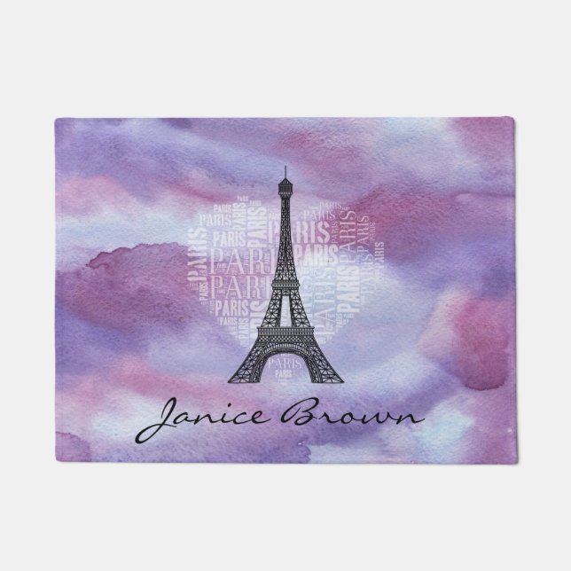 Tower and Inscriptions Paris in Heart Doormat (Front)