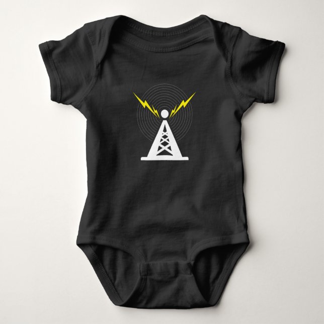 Tower Antenna Ham Radio Operator Baby Bodysuit (Front)