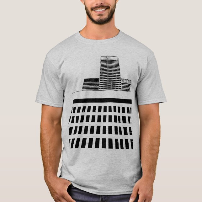 Tower-Block Windows Pattern in Black and White T-Shirt (Front)