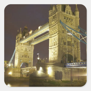 Tower Bridge and River Thames at dusk, London, Square Sticker
