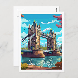 Tower Bridge England vintage travel illustration Postcard