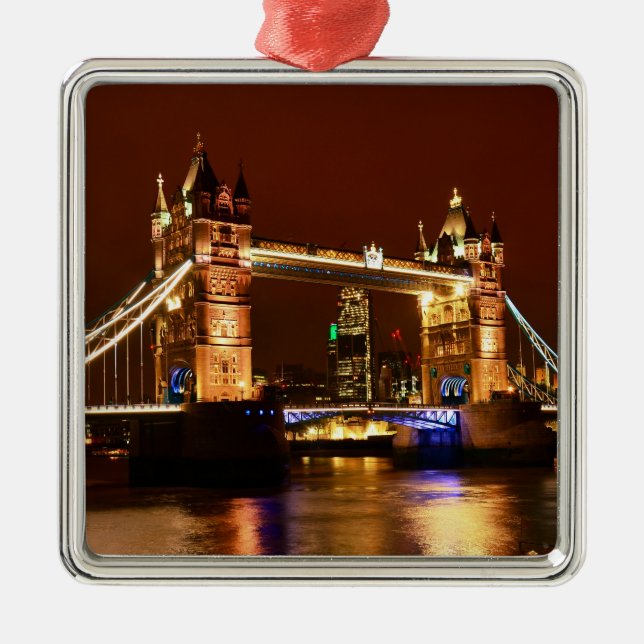 Tower Bridge, London at Night, England (UK) Metal Tree Decoration (Front)