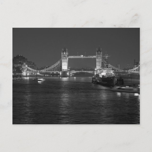 Tower Bridge London, Black and White Postcard (Front)