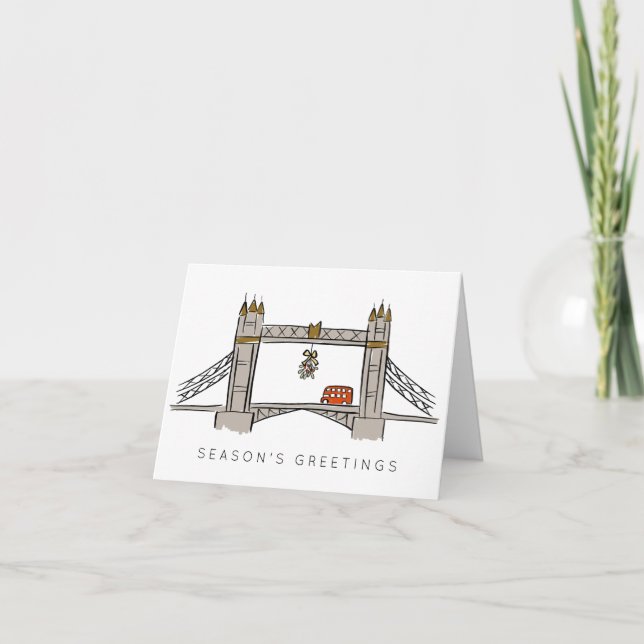 Tower Bridge London Double Decker Christmas Holiday Card (Front)