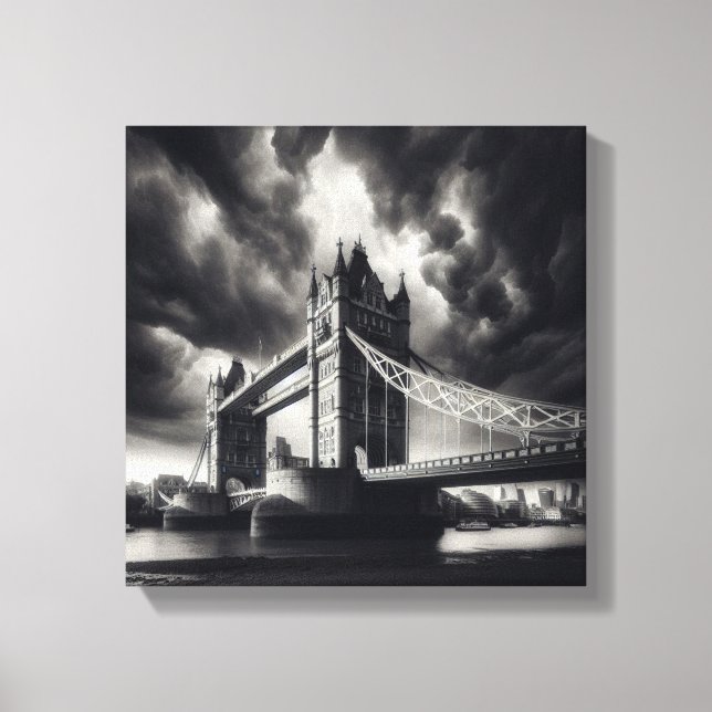 Tower Bridge London in Dramatic Black and White Canvas Print (Front)