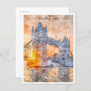 Tower Bridge London vintage travel watercolor Postcard
