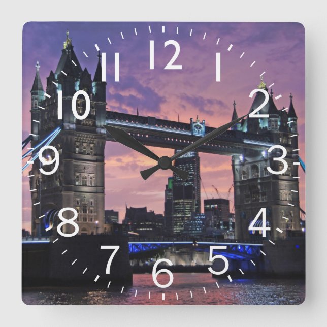 Tower Bridge (UK) Sunset Square Wall Clock (Front)