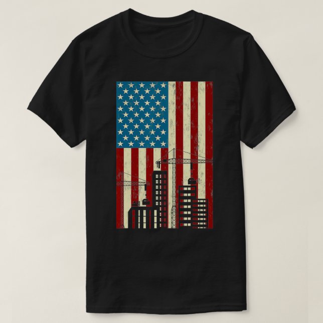 Tower Cranes Operator Patriotic Lifting Hook Ameri T-Shirt (Design Front)