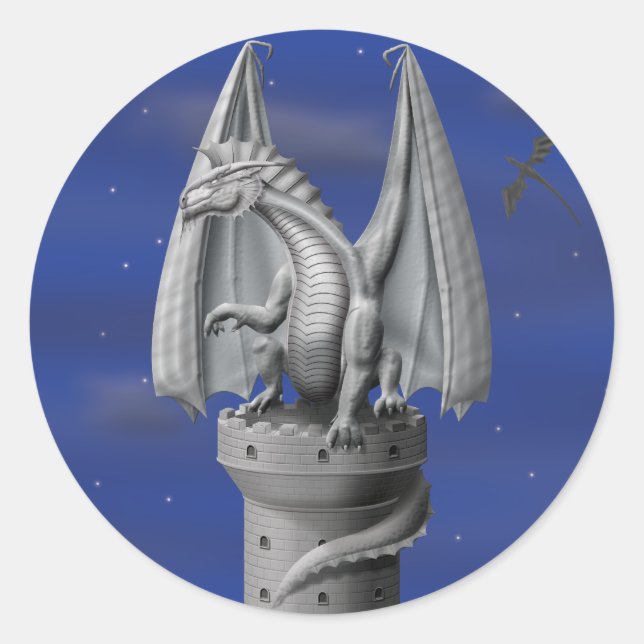 Tower Guardian - Silver Dragon Classic Round Sticker (Front)
