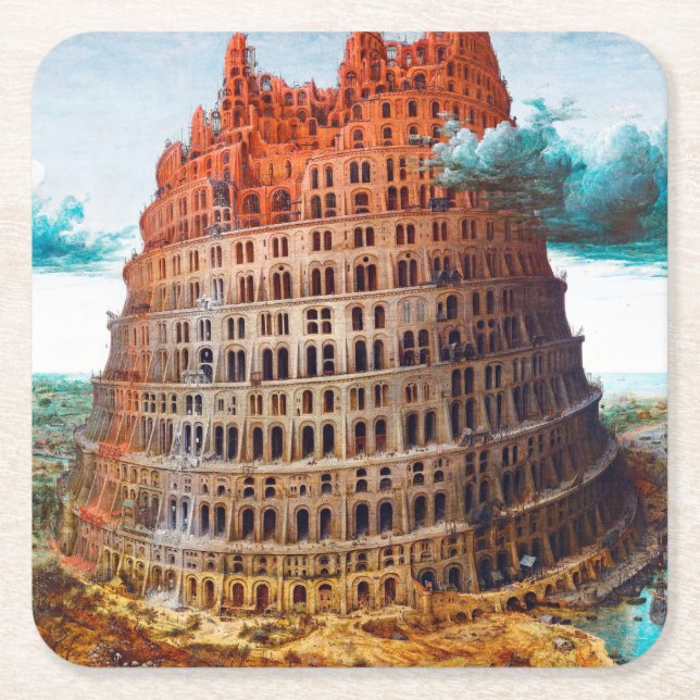 Tower of Babel, Pieter Bruegel the Elder Square Paper Coaster (Front)