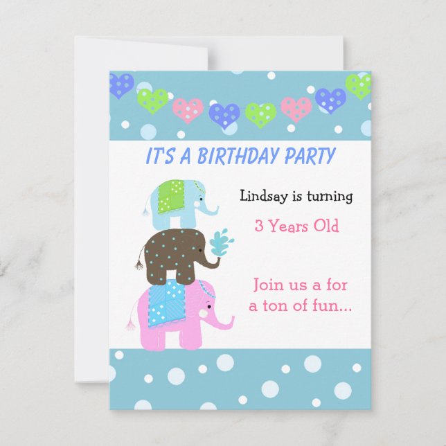 Tower of Elephants Birthday Invitation (Front)