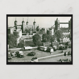 Tower of London and Bridge, England Vintage Postcard