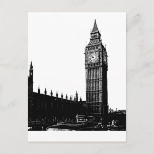 Tower of London Big Ben Black and White Photograph Postcard