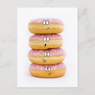 tower of pink doughnut characters postcard