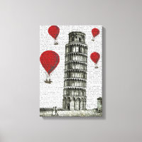 Tower of Pisa and Red Hot Air Balloons