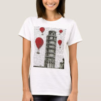 Tower of Pisa and Red Hot Air Balloons