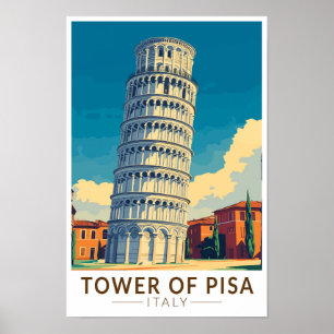 Tower of Pisa Italy Travel Art Vintage Poster
