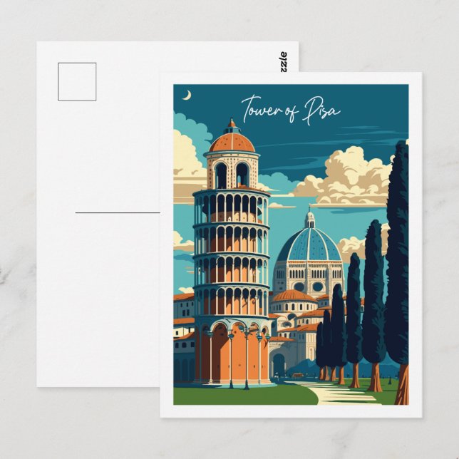 Tower of Pisa Italy vintage travel illustration Postcard (Front/Back)