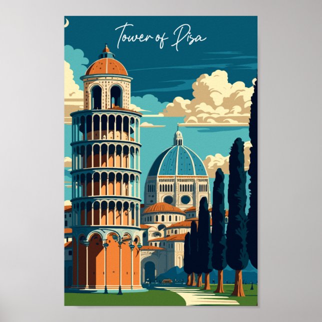 Tower of Pisa Italy vintage travel illustration Poster (Front)