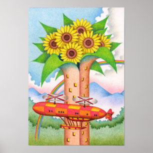 Tower of sunflowers in full bloom. poster