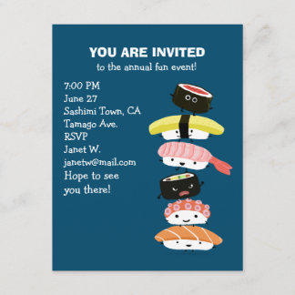 Tower of Sushi - A Stack of Fun Sushi Friends Cute Invitation