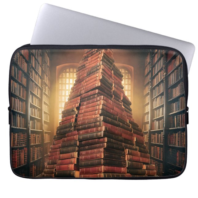 Towering Knowledge in a Tranquil Library Laptop Sleeve (Front)