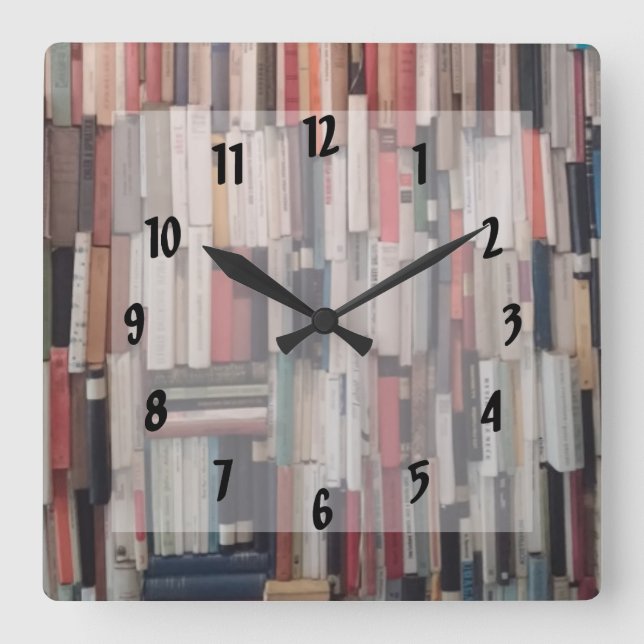Towering Wall of Books Square Wall Clock (Front)