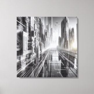 Towers of Tomorrow: A Black and White Metropolis Canvas Print