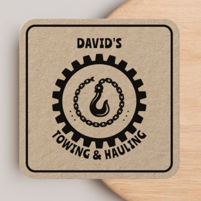 Towing and Hauling Company Driver Rustic Kraft Square Business Card (Creator Uploaded)