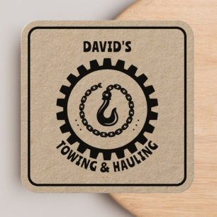 Towing and Hauling Service Black Craft Square Business Card