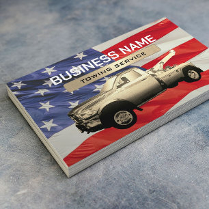 Towing Company Gold Tow Truck Patriotic  Business Card