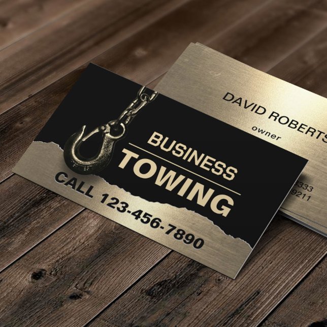 Towing Company Professional Black & Gold Tow Hook Business Card (Creator Uploaded)