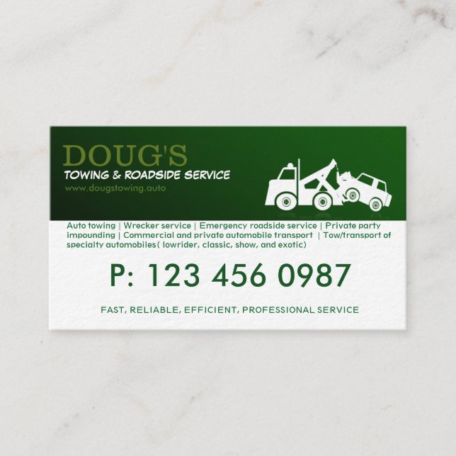 Towing Roadside Wrecker Service Business Card (Front)