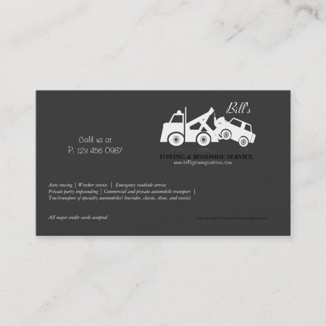 Towing Roadside Wrecker Service Business Card (Front)