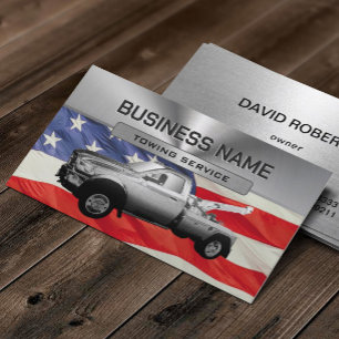 Towing Service Metal Tow Truck Patriotic Business Card