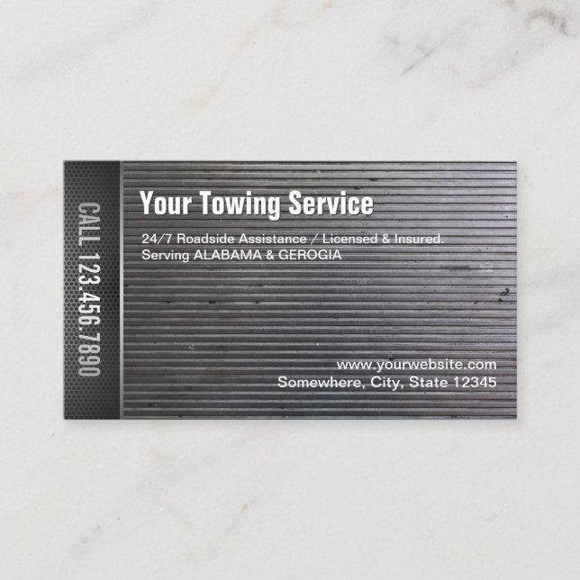 Towing Service Professional Grunge Metal Business Card (Front)