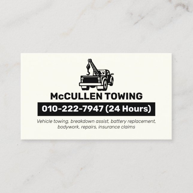 Towing Tow Truck Auto Assist Business Card (Front)
