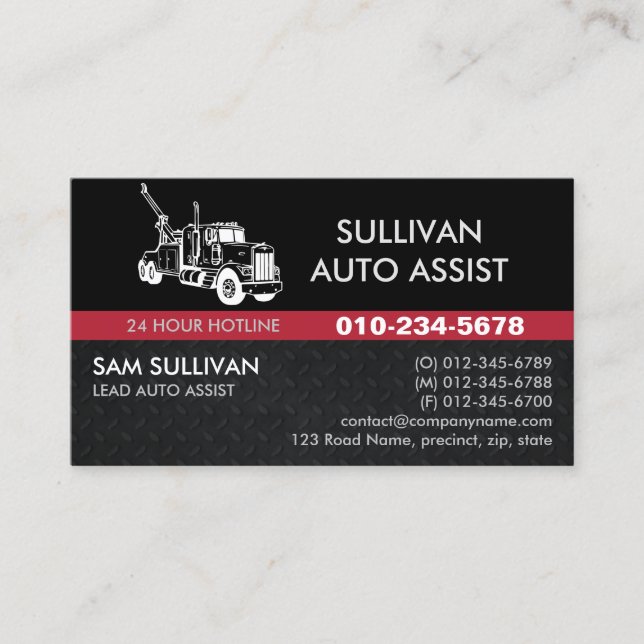 Towing Tow Truck Auto Assist Business Card (Front)