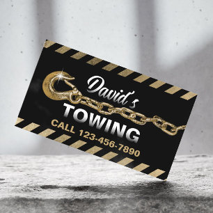 Towing Truck Car Gold Tow Chain Hauling Service Business Card