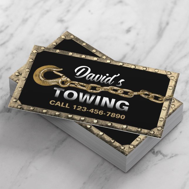 Towing Truck Car Hauling Service Gold Framed Business Card (Creator Uploaded)