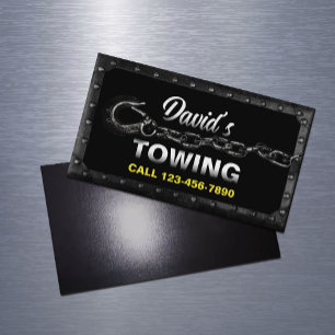 Towing Truck Car Hauling Service Metal Framed Magnetic Business Card