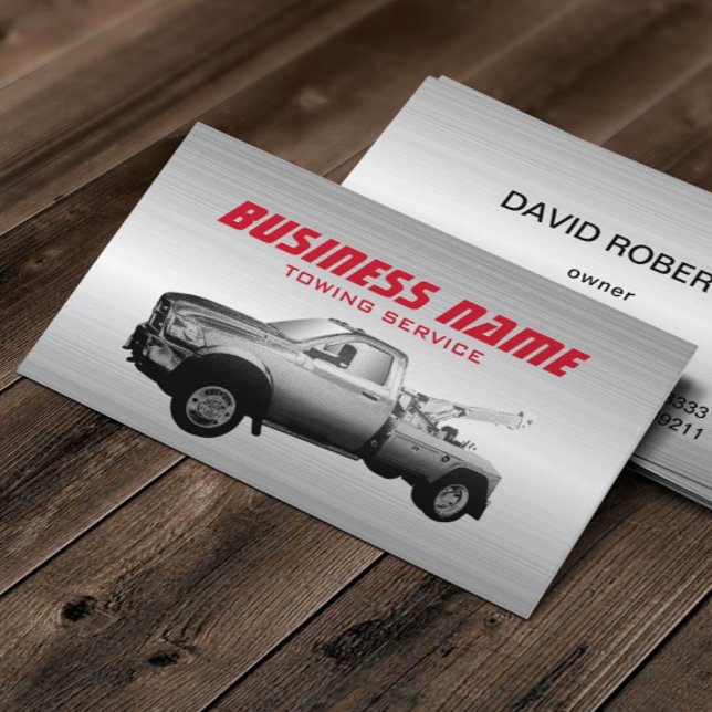 Towing Truck Professional Red Text Metallic Business Card (Creator Uploaded)