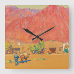 Town and Cliffs by Maynard Dixon Square Wall Clock