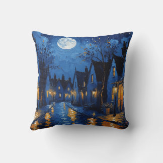 Town at night with lights and lanterns cushion