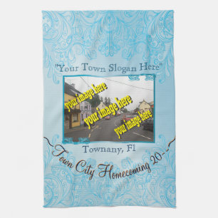 Town City Homecoming Aquamarine Commemorative Tea Towel