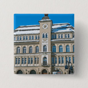 Town Hall in St Moritz, Switzerland 15 Cm Square Badge