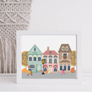 Town houses in Fall Autumn Poster