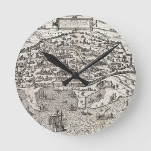 Town map of Alexandria in Egypt, c.1625 (engraving Round Clock