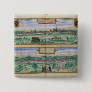 Town Plan of Vienna and Buda, from 'Civitates Orbi 15 Cm Square Badge
